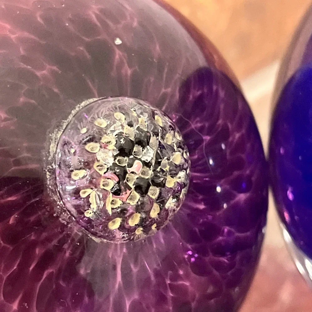Lot Of 3 Vintage Hand Blown Green Purple Glass Fishing Net Ball Floats Japanese